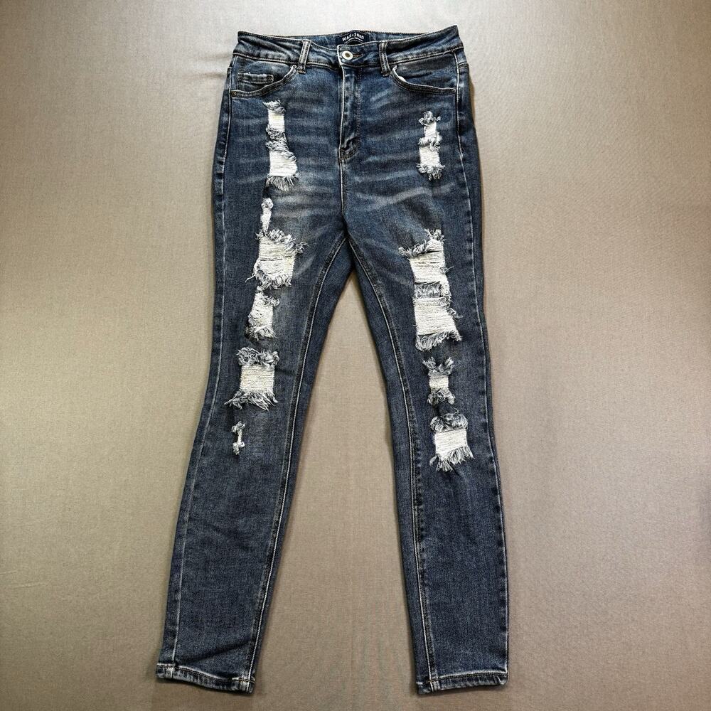 Wax Jean Women’s 9/29 Distressed Skinny Jeans Medium Wash Ripped Stretch Denim